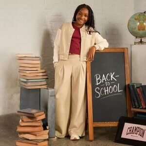 NWT Champion Fleece Lined Varsity Jacket - Tan